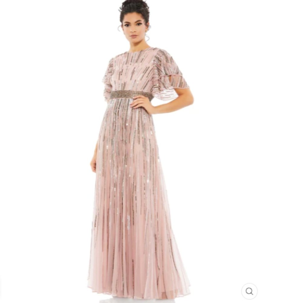 EMBELLISHED FULL LENGTH LAYERED SLEEVE GOWN Size 4 COLOR — Vintage Rose NWT